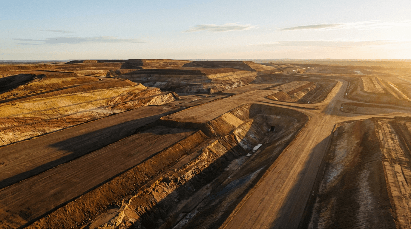 Graded construction site with an excavator at the edge