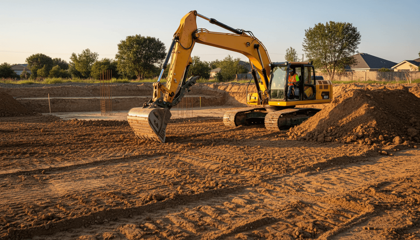 Bulldozer tracks on freshly graded soil